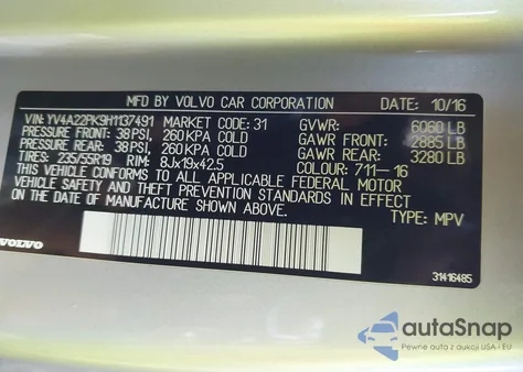 2017 Volvo Xc90 T6 Momentum from USA, damaged, VIN YV4A22PK9H1137491